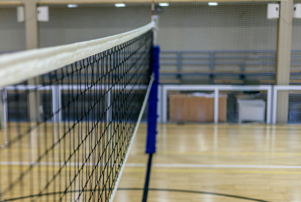 volleyball net and pole set-up